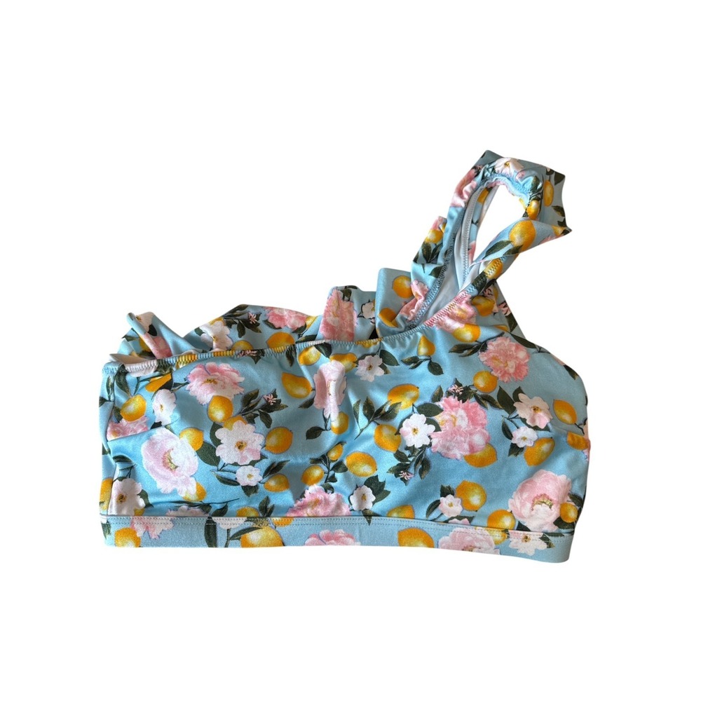 Victoria's Secret Ruffle One Shoulder Bikini Top Lemon Boho Floral Soft Pad M